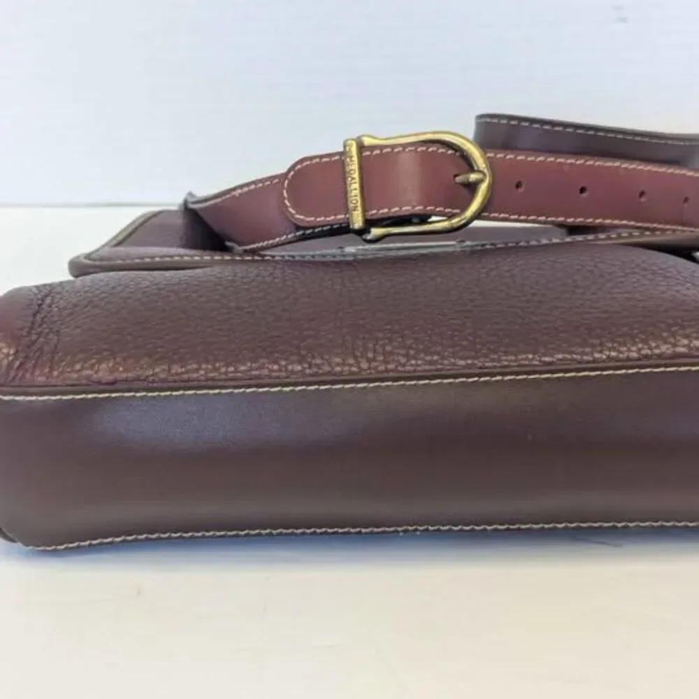 Maroon Medallion Thick Cut Leather Crossbody Bag Purse 10x9x3